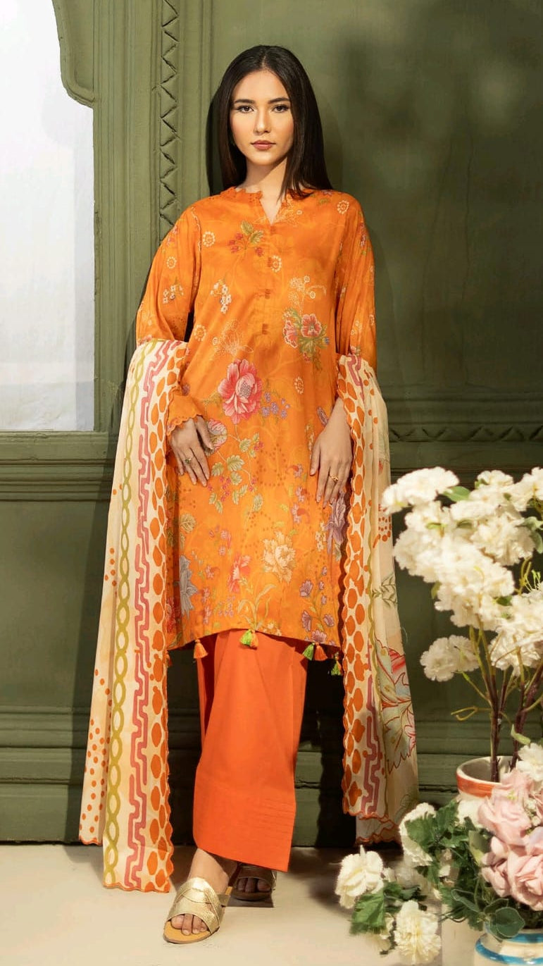 3 Pcs Unstitched Printed Lawn
